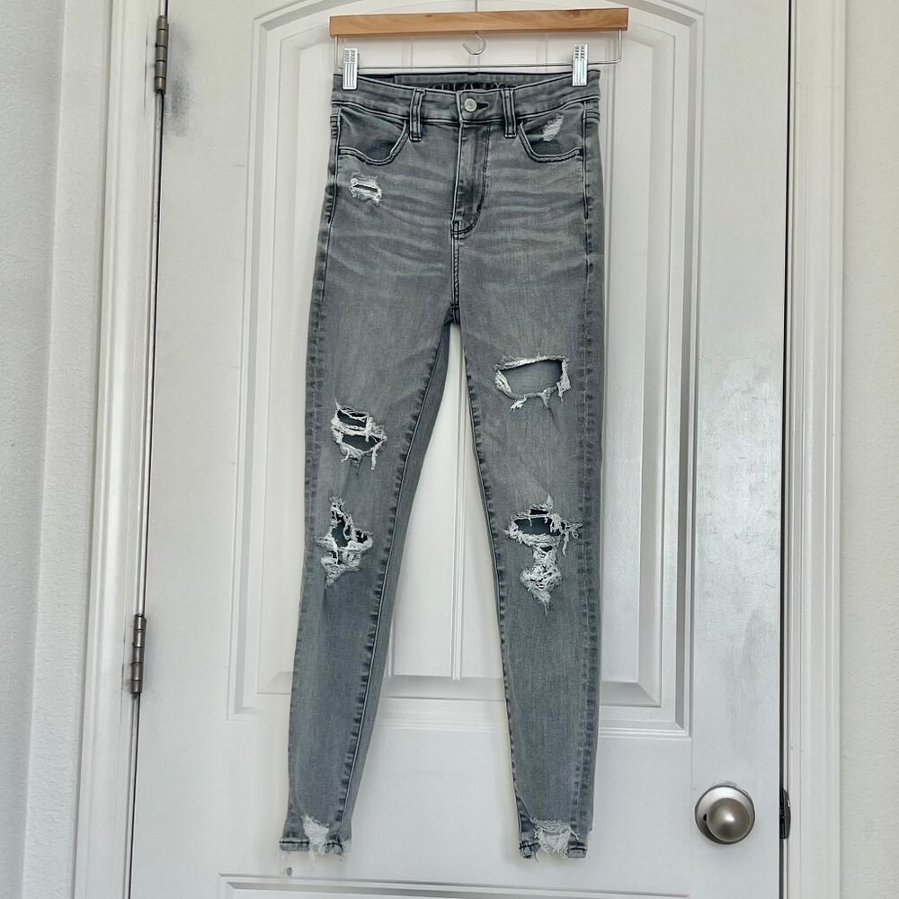 American Eagle Super High-Rise Jegging Distressed Gray Skinny Jean Size 2 - Picture 2 of 11